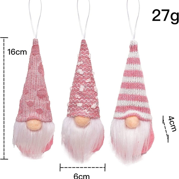 Set of 3 Pink Gnome Ornaments - Picture 2 of 3